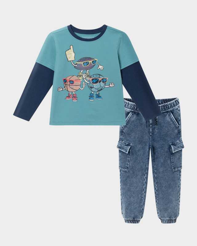 Boy's Sports Graphic Combo T-Shirt & Joggers Set, Size 4T-8